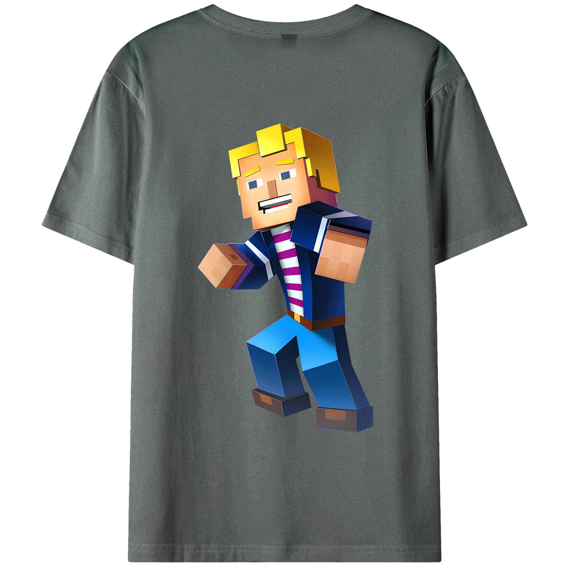 （画像用） マインクラフト ブロックの世界 Minecraft MC Block world 綿100％ メンズ半袖Tシャツ（バックプリント） 通気性
